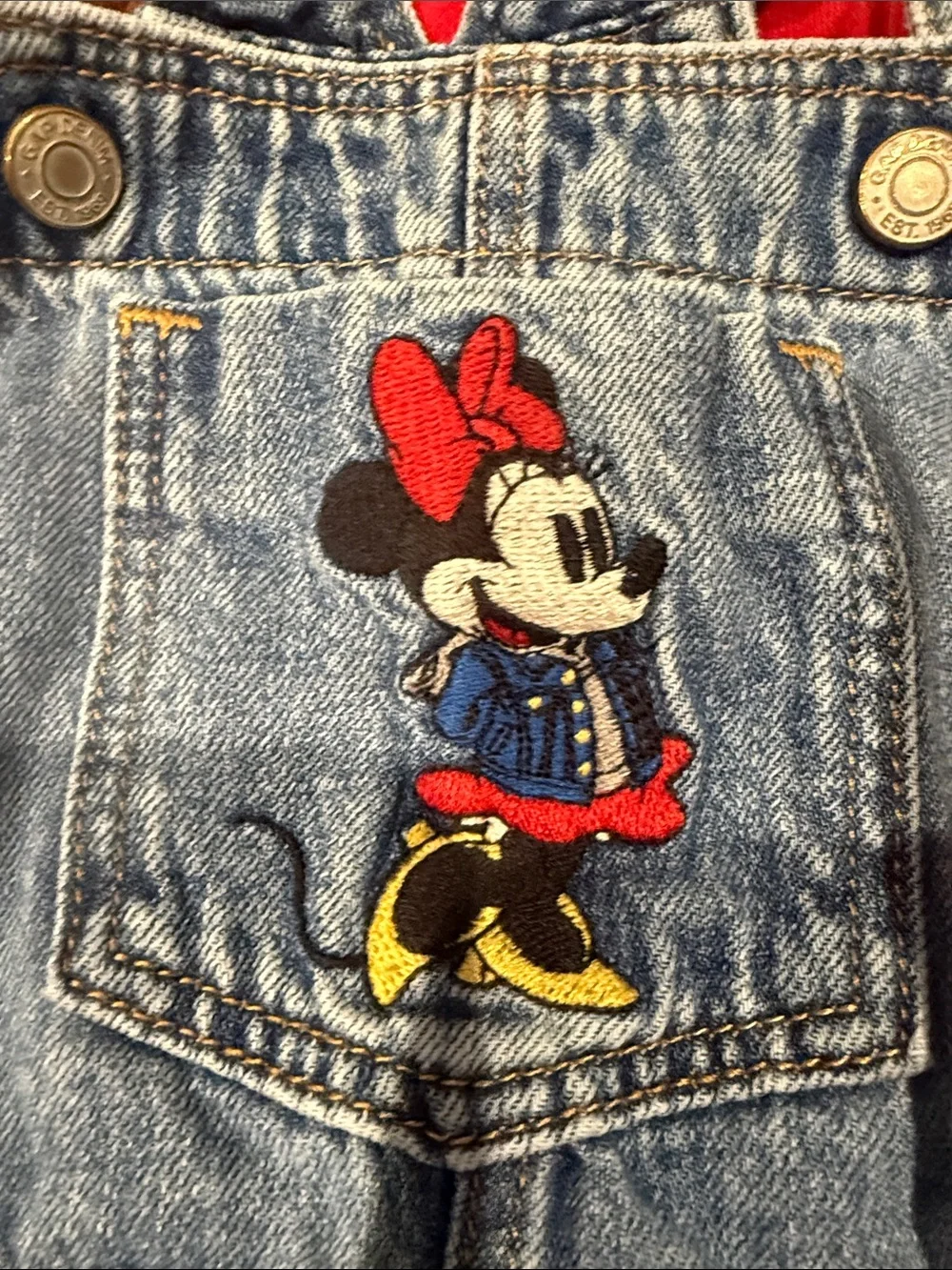 GAP Red Sweatshirt with Blue Denim Minnie Overalls - Kids